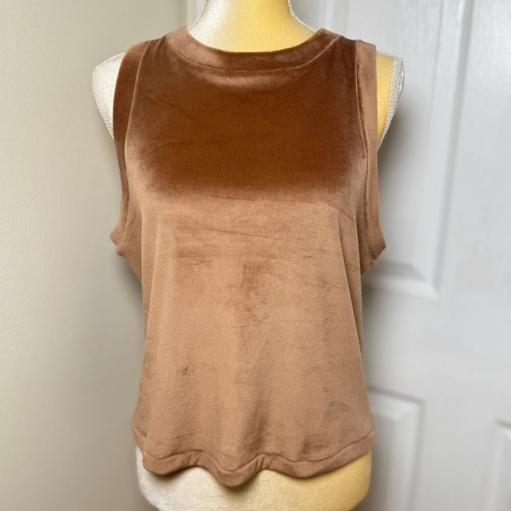 Skims Velour Sleeveless Cropped Crew Neck Tank in Honey Size XL